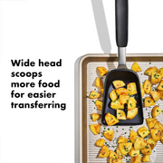 OXO Good Grips Roast and Fry Scoop with deep perforated stainless steel head and non-slip handle.