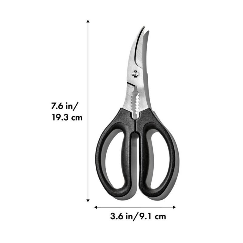OXO Good Grips Seafood Scissors with stainless steel curved blades and built-in shell cracker.