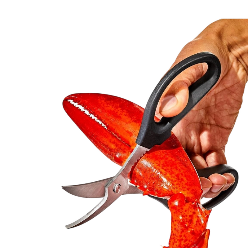 OXO Good Grips Seafood Scissors with stainless steel curved blades and built-in shell cracker.