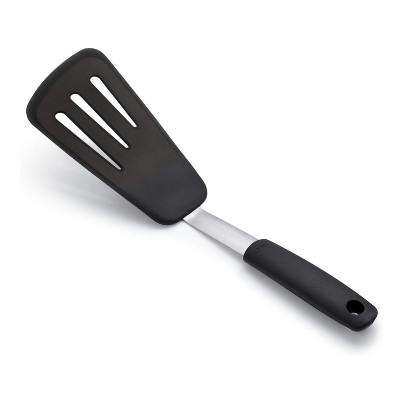 OXO Good Grips Silicone Flexible Omelet Turner with extra-wide heat-resistant head and non-slip handle.