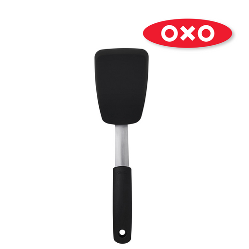 OXO Good Grips Small Silicone Flexible Turner with thin heat-resistant head and non-slip handle.