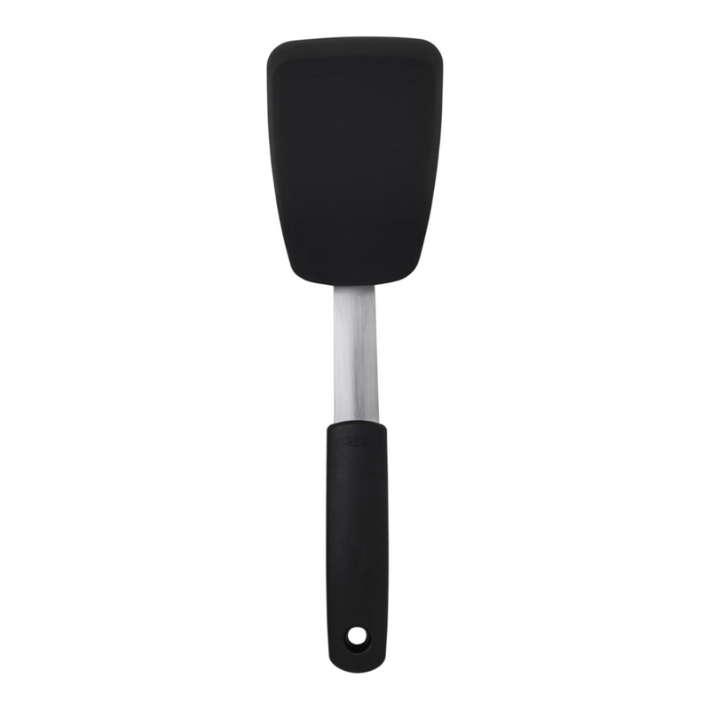 OXO Good Grips Small Silicone Flexible Turner with thin heat-resistant head and non-slip handle.