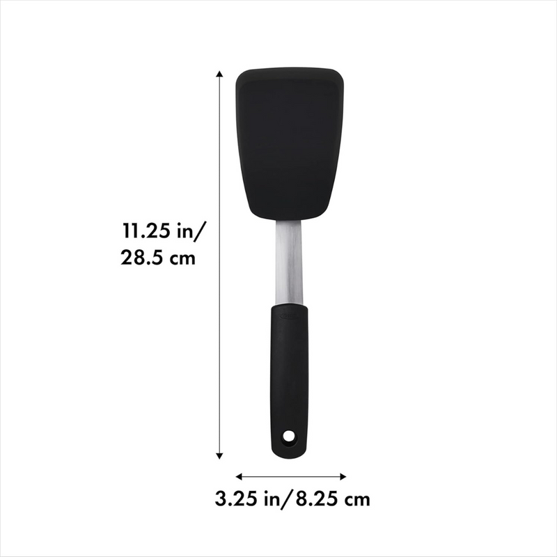 OXO Good Grips Small Silicone Flexible Turner with thin heat-resistant head and non-slip handle.