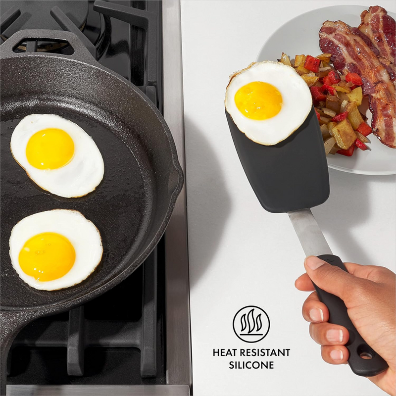 OXO Good Grips Small Silicone Flexible Turner with thin heat-resistant head and non-slip handle.