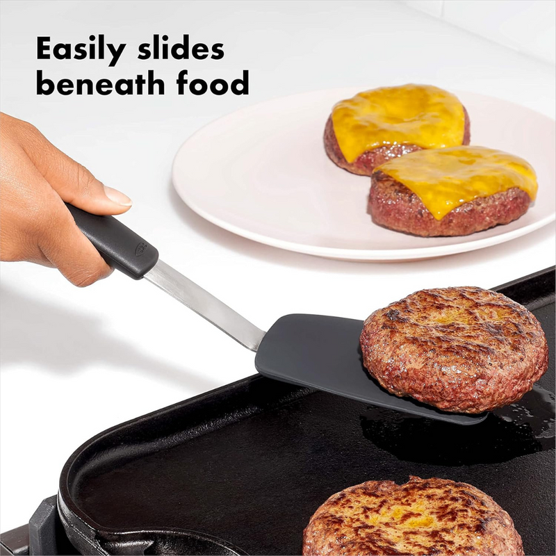 OXO Good Grips Small Silicone Flexible Turner with thin heat-resistant head and non-slip handle.