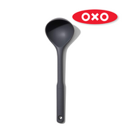 OXO Good Grips Silicone Ladle with black silicone head and soft non-slip handle.