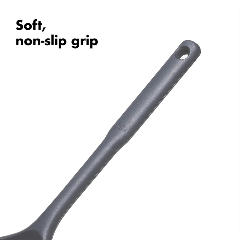 OXO Good Grips Silicone Ladle with black silicone head and soft non-slip handle.