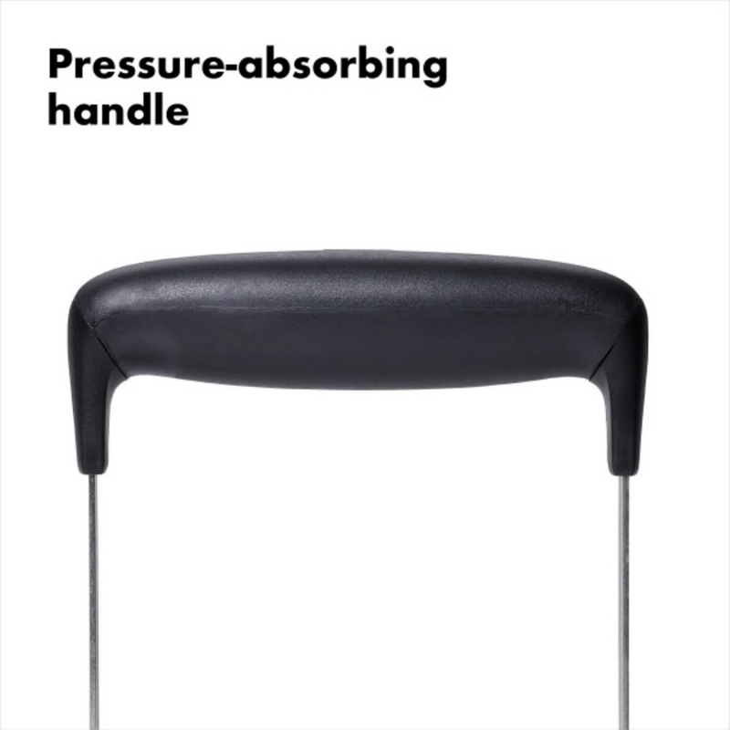 OXO Good Grips Smooth Potato Masher with fine stainless steel plate and soft non-slip handle for lump-free mashing.