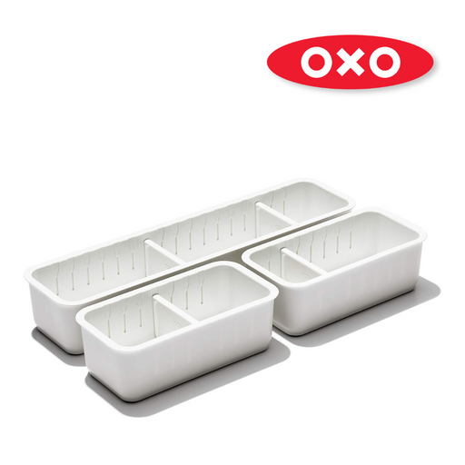 OXO Good Grips Adjustable Drawer Bin Set 3pce – customizable storage bins with adjustable dividers and non-slip feet