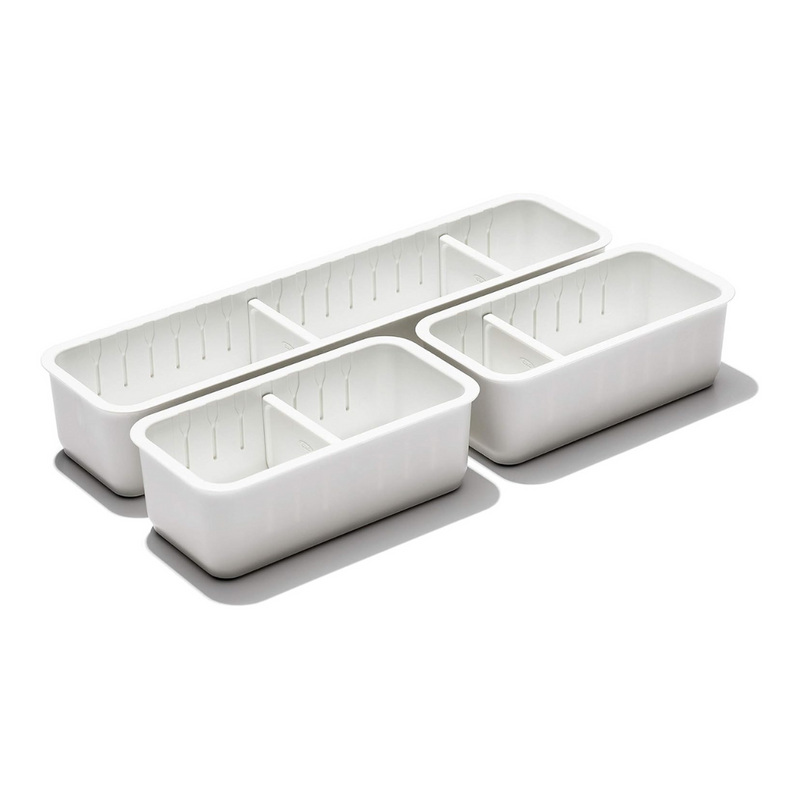OXO Good Grips Adjustable Drawer Bin Set 3pce – customizable storage bins with adjustable dividers and non-slip feet