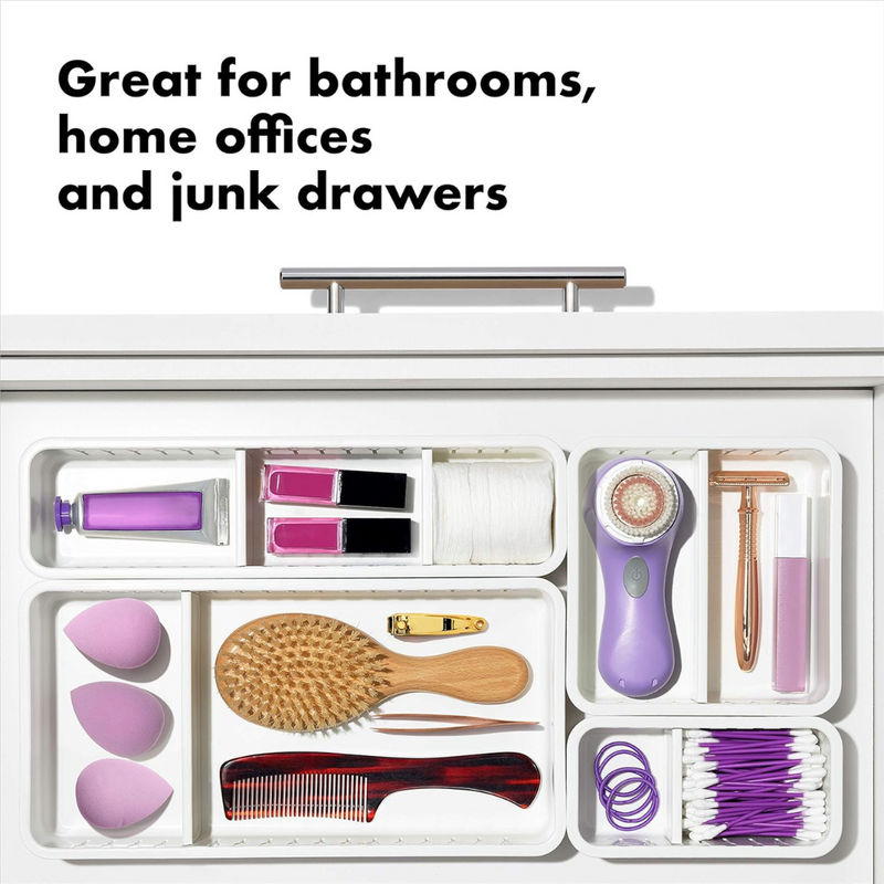 OXO Good Grips Adjustable Drawer Bin Set 4pce – customizable storage bins with adjustable dividers and non-slip feet