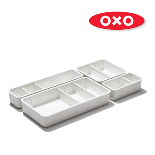OXO Good Grips Adjustable Drawer Bin Set 4pce – customizable storage bins with adjustable dividers and non-slip feet