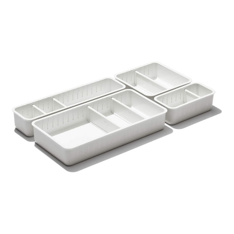 OXO Good Grips Adjustable Drawer Bin Set 4pce – customizable storage bins with adjustable dividers and non-slip feet