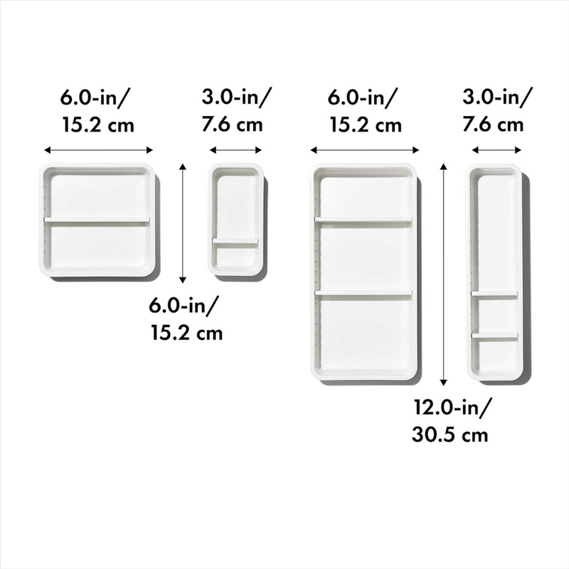 OXO Good Grips Adjustable Drawer Bin Set 4pce – customizable storage bins with adjustable dividers and non-slip feet