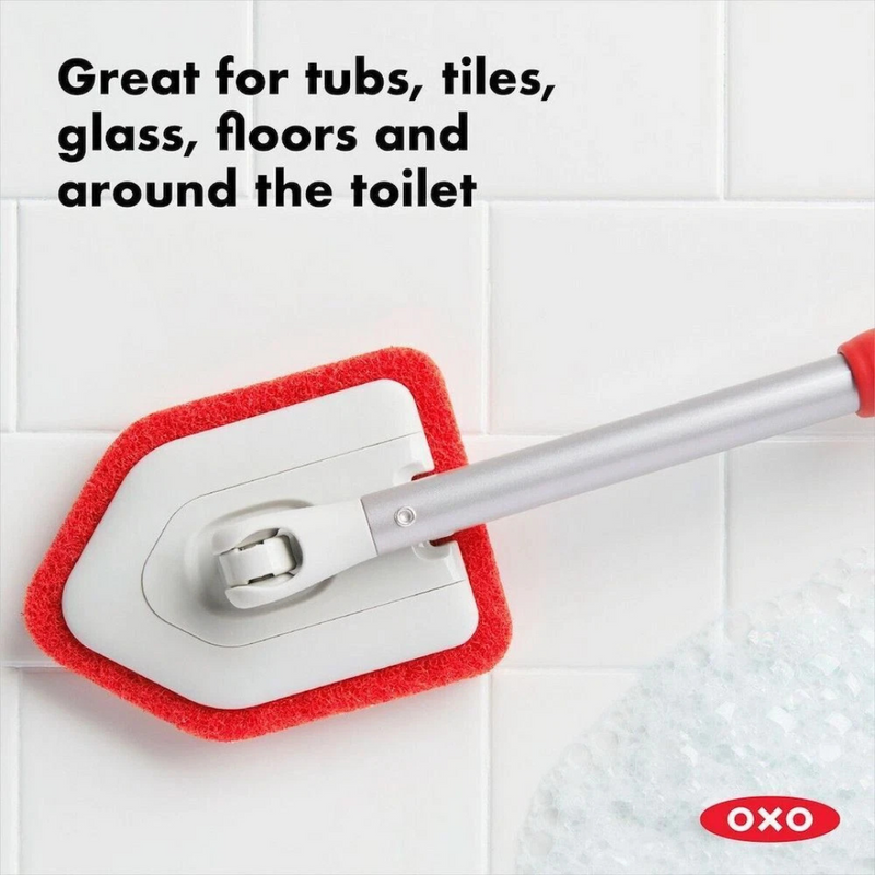 OXO Good Grips Extendable Tub and Tile Scrubber cleaning bathroom tiles
