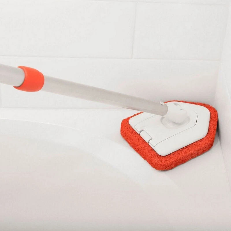 OXO Good Grips Extendable Tub and Tile Scrubber cleaning bathroom tiles
