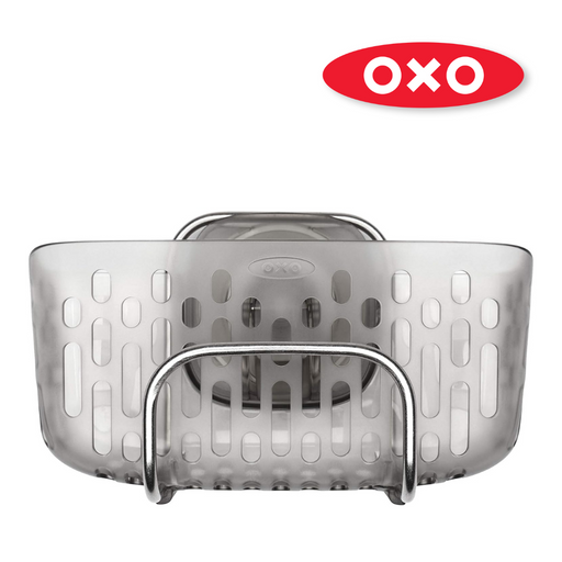OXO Good Grips Stronghold Suction Sink Caddy attached to sink wall