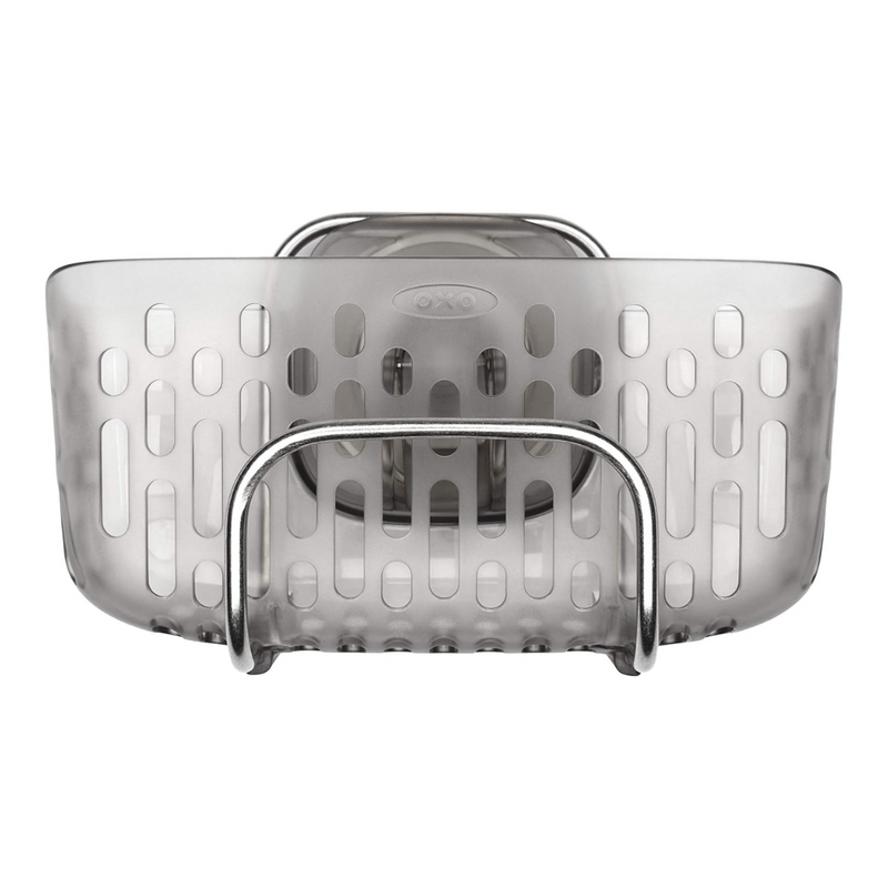 OXO Good Grips Stronghold Suction Sink Caddy attached to sink wall