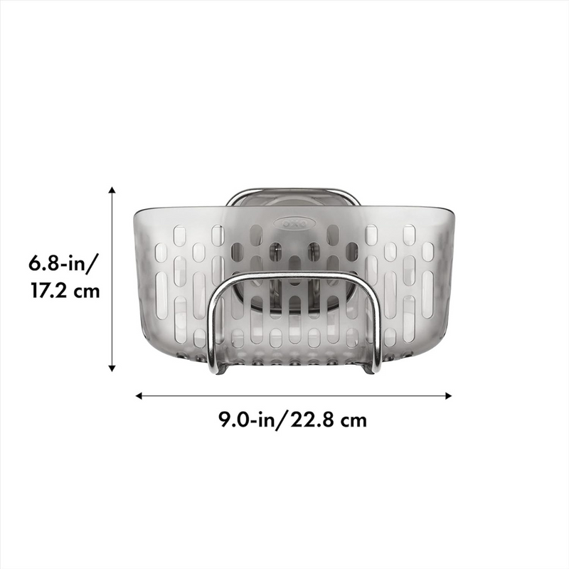 OXO Good Grips Stronghold Suction Sink Caddy attached to sink wall