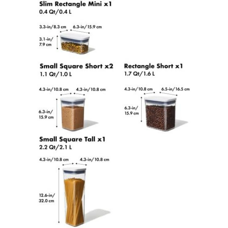 OXO POP 2.0 5-Piece Set airtight containers in assorted sizes