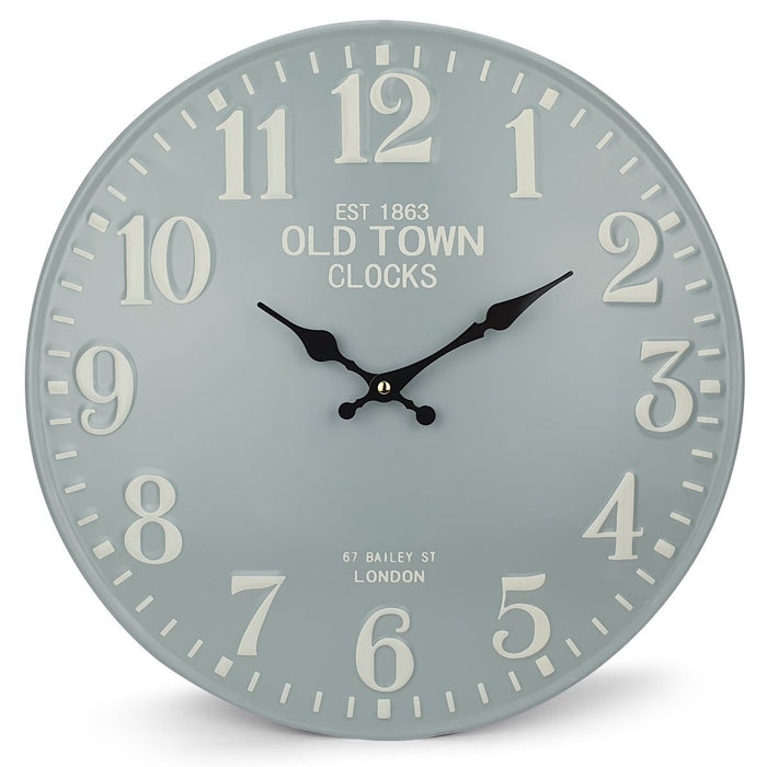 Ronis Old Town Embossed Numbers Domed Metal Wall Clock 40x40x2cm Blue Grey