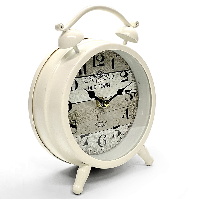 Ronis Old Town Faux Twin Bell Metal Vintage Desk Clock 16x6x20.5cm Off White