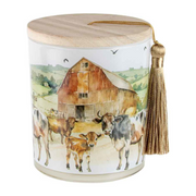 Ronis On The Farm Cow Candle With Wood Lid and Tassel 10x13cm