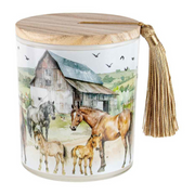 Ronis On The Farm Horse Candle With Wood Lid and Tassel 10x13cm