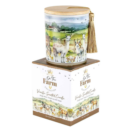 Ronis On The Farm Llama Candle With Wood Lid and Tassel 10x13cm