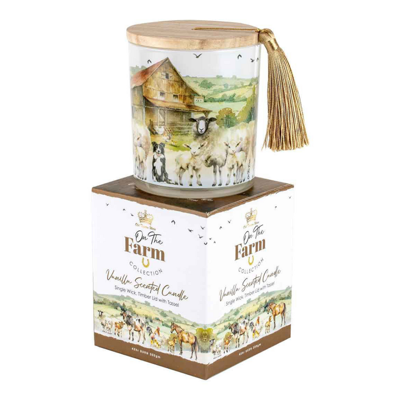 Ronis On The Farm Sheep Candle With Wood Lid and Tassel 10x13cm