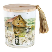 Ronis On The Farm Sheep Candle With Wood Lid and Tassel 10x13cm – thumbnail