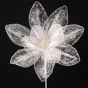 White organza poinsettia stem 45cm Christmas decoration