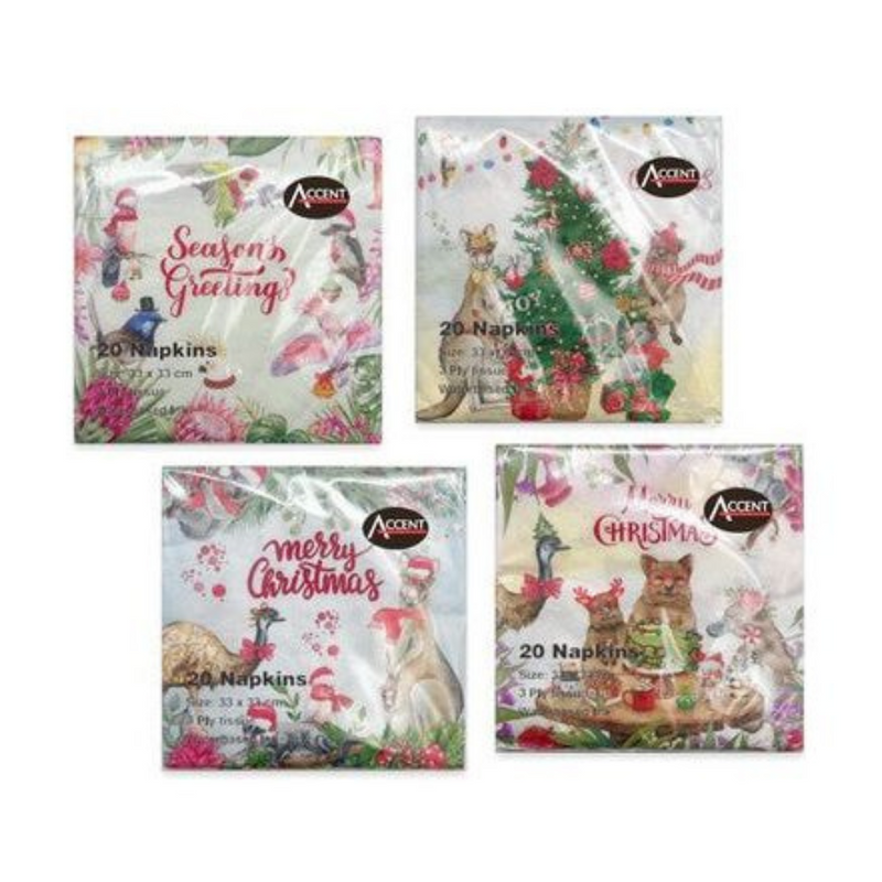 Ronis Outback Christmas Napkins 3ply 33x33cm 20pk