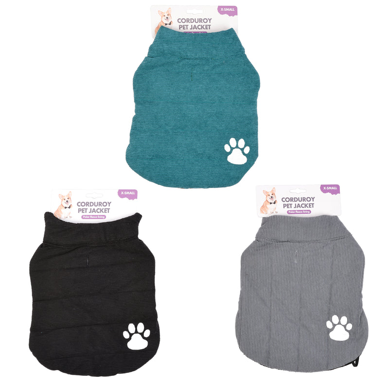 XS corduroy pet jacket in black granite and green