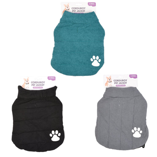 XS corduroy pet jacket in black granite and green