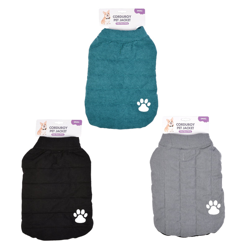 small corduroy pet jacket in black granite and green