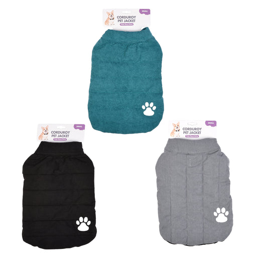 small corduroy pet jacket in black granite and green