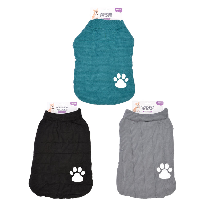 medium corduroy pet jacket in black granite and green
