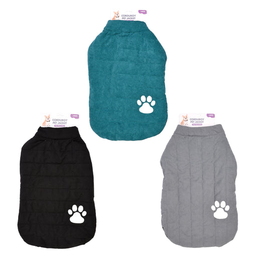 large corduroy pet jacket in black granite and green