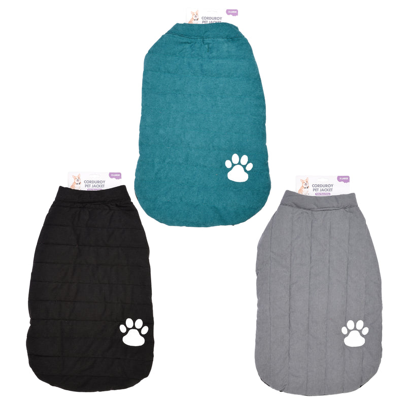 XL corduroy pet jacket in black granite and green