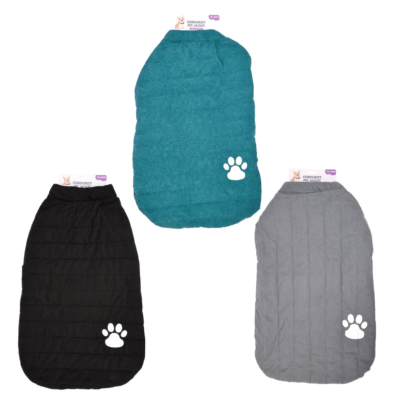 XXL corduroy pet jacket in black granite and green