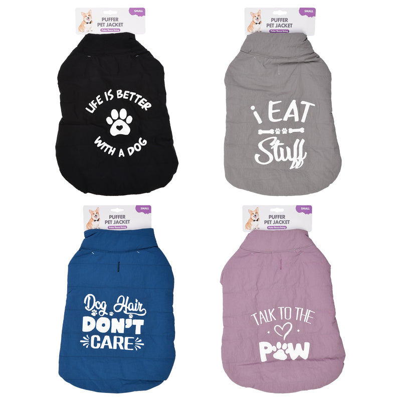 40cm printed puffer pet jacket in assorted patterns