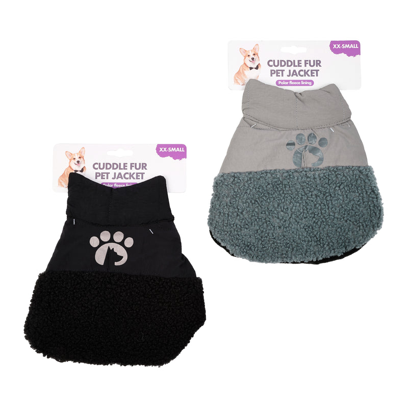 20cm cuddle fur pet jacket in black and granite