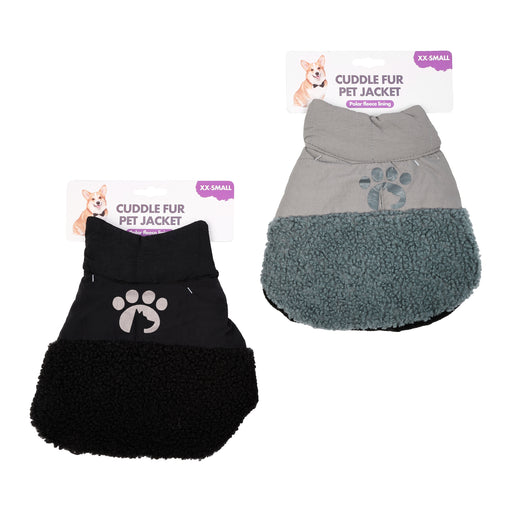 20cm cuddle fur pet jacket in black and granite