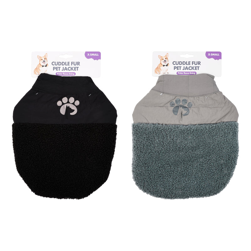 30cm cuddle fur pet jacket in black and granite