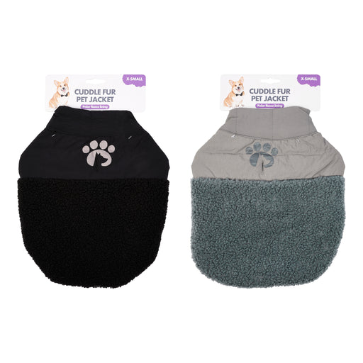 30cm cuddle fur pet jacket in black and granite