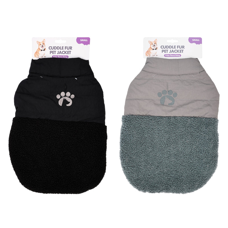 40cm cuddle fur pet jacket in black and granite