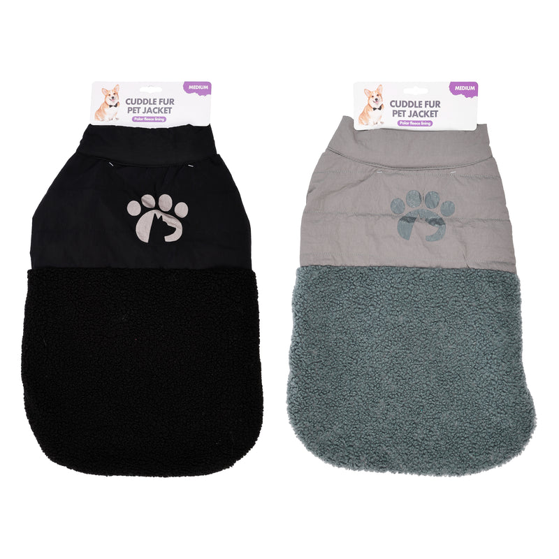 50cm cuddle fur pet jacket in black and granite