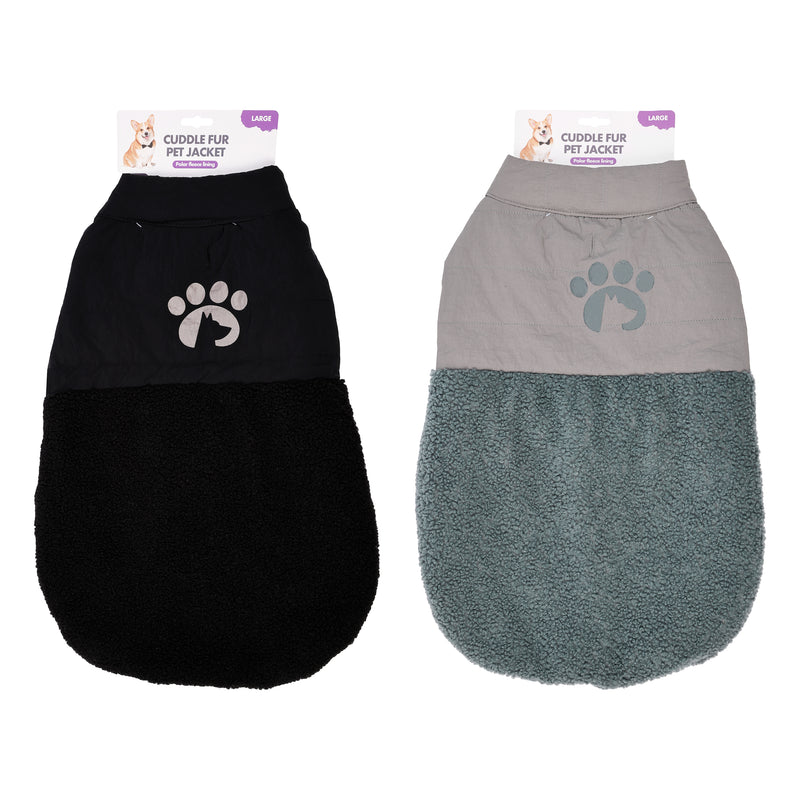60cm cuddle fur pet jacket in black and granite