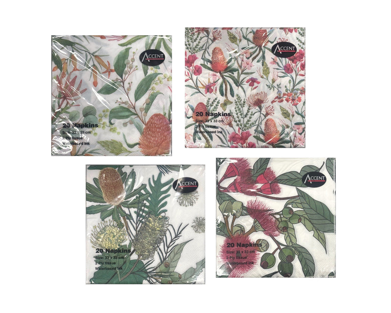 Australian native assorted 2 ply napkins 33 x 33 cm